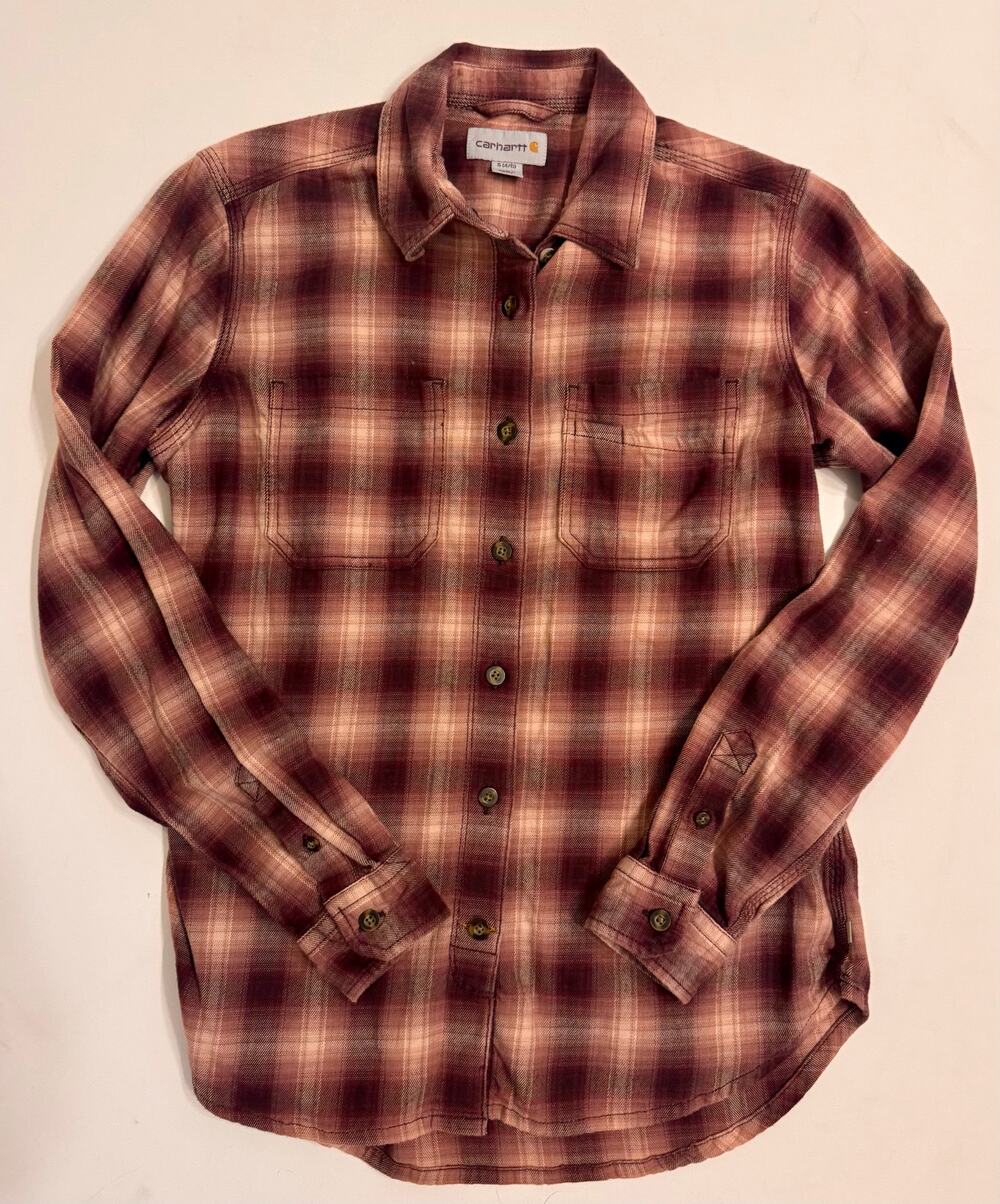 Carhartt Women's Fairview Plaid Long Sleeve Button Down Shirt Pink Size S
